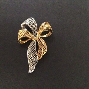 Bundle 2 for $10 Gold and Silver Tone Ribbon Brooch